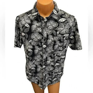 Amongst Others Men’s Black & White Hawaiian print short sleeve button up size XL